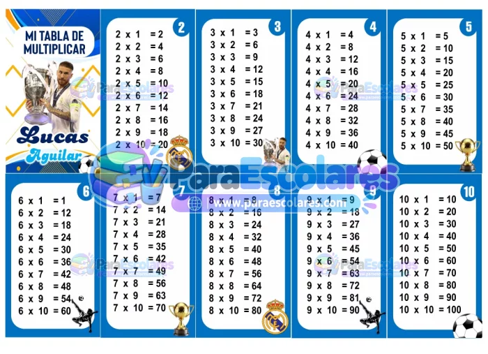 Real Madrid Tabla de Multiplicar